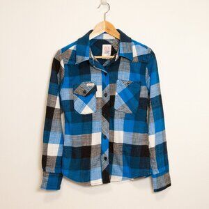 Topo Designs Womens Plaid Flannel Work Shirt Blue & White Size Small